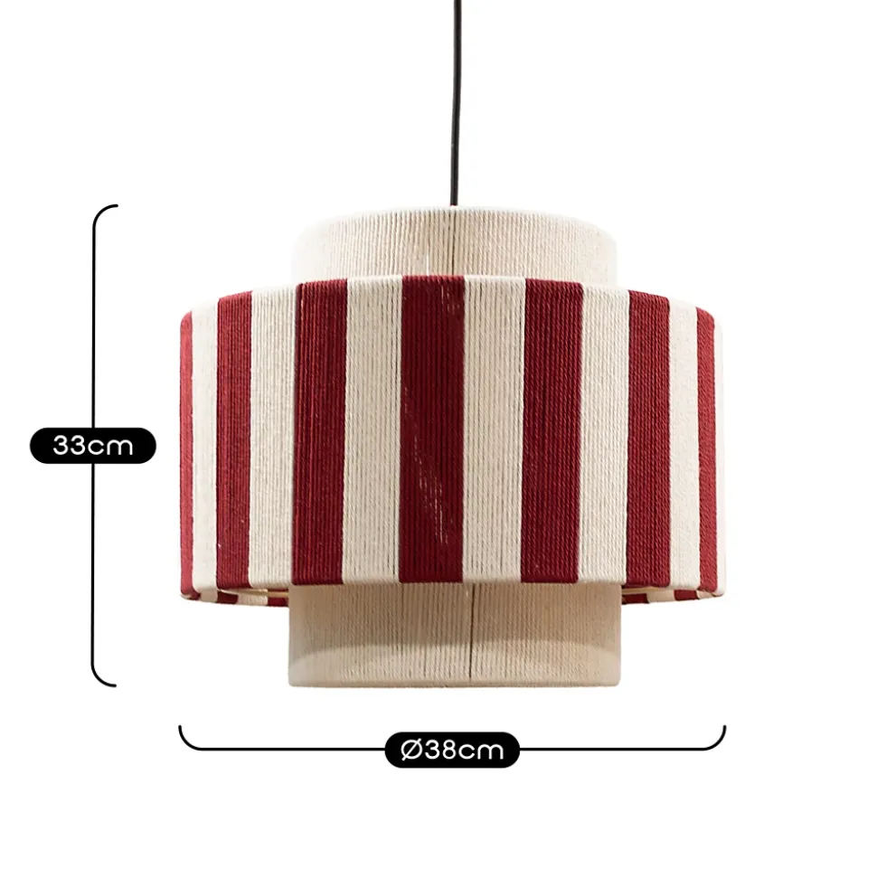 Suspension en corde de coton rayée E27 40W blanc et rouge Ø38 cm Jumell Moyo