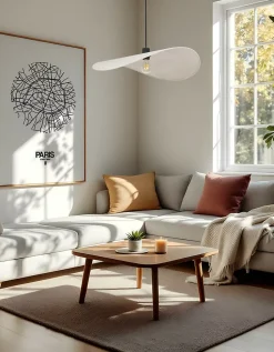 Suspension en lin E27 40W beige Ø60cm Wave Seynave