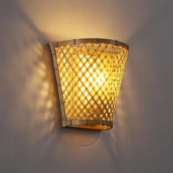 Suspension en Osier et Bambou avec Câble et Interrupteur Idéale pour Salle à Manger et Cuisine