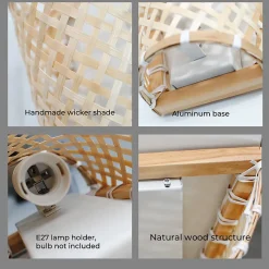 Suspension en Osier et Bambou avec Câble et Interrupteur Idéale pour Salle à Manger et Cuisine