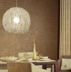 Suspension en osier 'Struwel' D: 40, en rotin blanc, douille E27