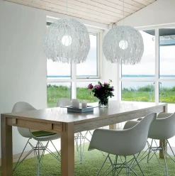 Suspension en osier 'Struwel' D: 40, en rotin blanc, douille E27