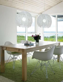 Suspension en osier 'Struwel' D: 40, en rotin blanc, douille E27