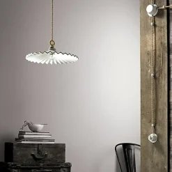 Suspension en Porcelaine Élégance Intemporelle avec Réflecteur Lisse 280mm et Câble en Textile