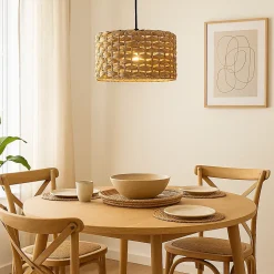 Suspension en Rotin Naturel 28 cm Style Rustique Bohème, Compatible avec Ampoule E27