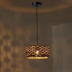 Suspension en Rotin Naturel 28 cm Style Rustique Bohème, Compatible avec Ampoule E27