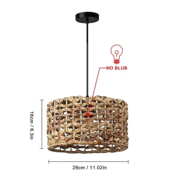 Suspension en Rotin Naturel 28 cm Style Rustique Bohème, Compatible avec Ampoule E27