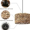 Suspension en Rotin Naturel 30cm Style Rustique Bohème, Compatible avec Ampoule E27