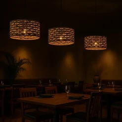 Suspension en Rotin Naturel 30cm Style Rustique Bohème, Compatible avec Ampoule E27