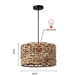 Suspension en Rotin Naturel 30cm Style Rustique Bohème, Compatible avec Ampoule E27
