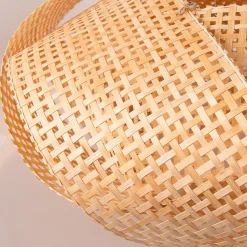 Suspension en rotin noir tressé à la main, design géométrique, style naturel boho, douille E27 pour salon ou salle à manger 61 cm