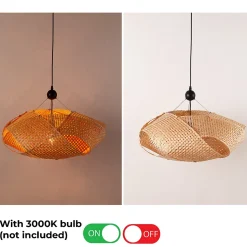 Suspension en rotin noir tressé à la main, design géométrique, style naturel boho, douille E27 pour salon ou salle à manger 61 cm