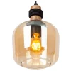 Suspension en verre 3 lampes E27 120W noir et ambre L.70 x l.18 x H.150 cm Lucide Ilona