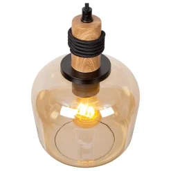 Suspension en verre 3 lampes E27 120W noir et ambre L.70 x l.18 x H.150 cm Lucide Ilona