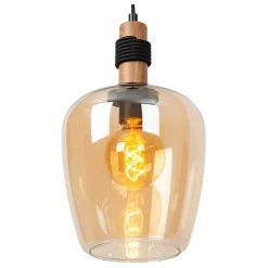Suspension en verre 1 lampe ambré Ø22cm E27 40W Lucide, Ilona