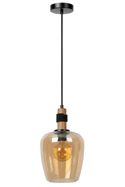 Suspension en verre 1 lampe ambré Ø22cm E27 40W Lucide, Ilona