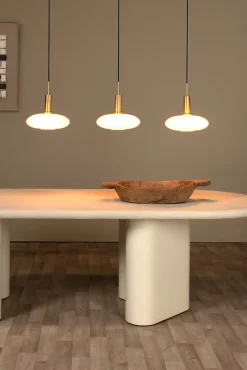 Suspension en verre 3 lampes E27 180 W or mat L.126 x l.30 x H.169 cm Lucide Singala