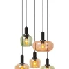 Suspension en verre 5 lampes ambré Ø65cm E27 40W Lucide, Ilona