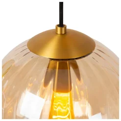 Suspension en verre 3 lampes E27 120 W ambre et vert Ø35 x H.150 cm Lucide Monsaraz