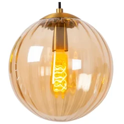Suspension en verre 3 lampes E27 120 W ambre et vert Ø35 x H.150 cm Lucide Monsaraz