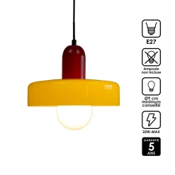 Suspension en verre et métal jaune et rouge Ø25 cm E27 25 W Jumell Yori