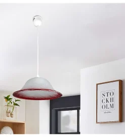 Suspension en verre fumé blanc et rouge Abat jour cloche Lustre Luminaire Art deco