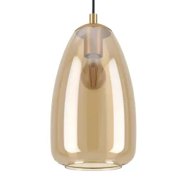 Suspension en verre fumé et laiton brossé E27 40W H.110 x Ø.20cm Eglo, Alobrase