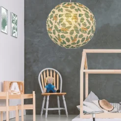Suspension enfant boule japonaise en papier de riz imprimé tigre E27 60W rose Ø40cm Corep