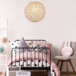 Suspension enfant boule japonaise en papier de riz imprimé lama E27 60W rose Ø40cm Corep