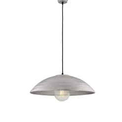 Suspension Expéditeur d.50 cm, fer noir, déco argent antique, câble tissu réglable, 1 lumière, design sobre et chic