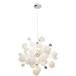 Suspension EXPLOSION blanche métal et verre douilles G9 pour salle à manger salon hall bureau diamètre ca 65cm