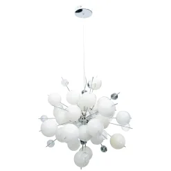 Suspension EXPLOSION blanche métal et verre douilles G9 pour salle à manger salon hall bureau diamètre ca 65cm