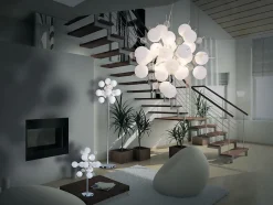 Suspension EXPLOSION blanche métal et verre douilles G9 pour salle à manger salon hall bureau diamètre ca 65cm