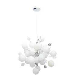 Suspension EXPLOSION blanche métal et verre douilles G9 pour salle à manger salon hall bureau diamètre ca 65cm