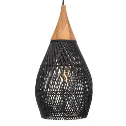 Suspension "goutte" 25x25cm en rotin couleur noire et teck
