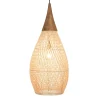 Suspension "goutte" 35x35cm rotin couleur naturelle et teck