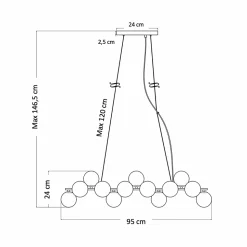Suspension horizontale dorée à sphères en verre blanc - Ambrosia
