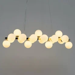Suspension horizontale dorée à sphères en verre blanc - Ambrosia