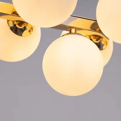 Suspension horizontale dorée à sphères en verre blanc - Ambrosia