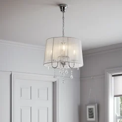 Suspension Hovland 3 lampes E14 IP20 argent et blanc