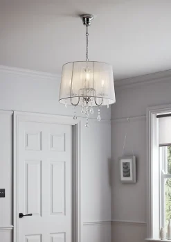 Suspension Hovland 3 lampes E14 IP20 argent et blanc