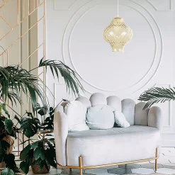 Suspension Idoline verre strié ambre E27 60W IP20 H.30 x Ø30 cm Corep