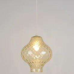 Suspension Idoline verre strié ambre E27 60W IP20 H.30 x Ø30 cm Corep