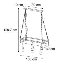 Suspension industrielle noire avec bois 5 lumières - Shelf