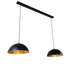 Suspension industrielle noire avec or 2 lumières - Magnax