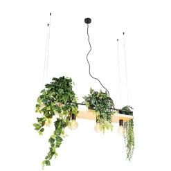 Suspension industrielle noire avec bois 4 lumières - Shelf