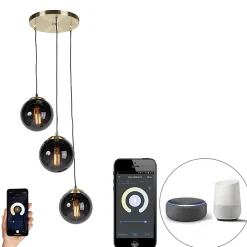 Suspension intelligente en laiton avec verre noir 3 lumières WiFi ST64 inclus - Pallon