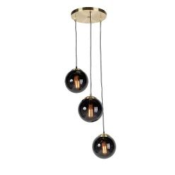 Suspension intelligente en laiton avec verre noir 3 lumières WiFi ST64 inclus - Pallon
