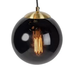 Suspension intelligente en laiton avec verre noir 3 lumières WiFi ST64 inclus - Pallon
