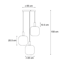 Suspension intelligente noire avec verre fumé 3 lumières incl. Wifi A60 - Zuzanna